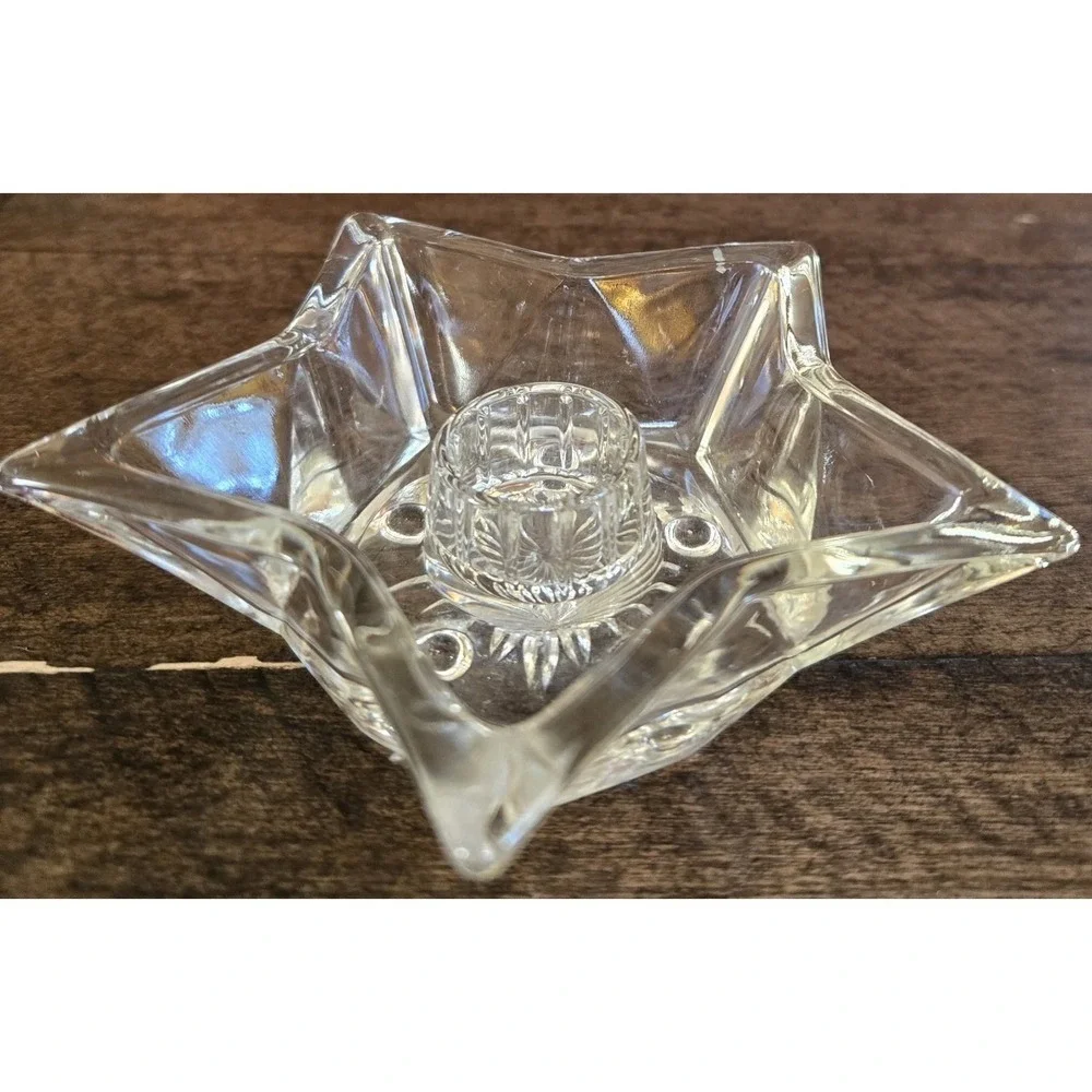 3 Stars-Holders For Tapered Candles Hazel Atlas 5 Point Pressed Clear Glass.